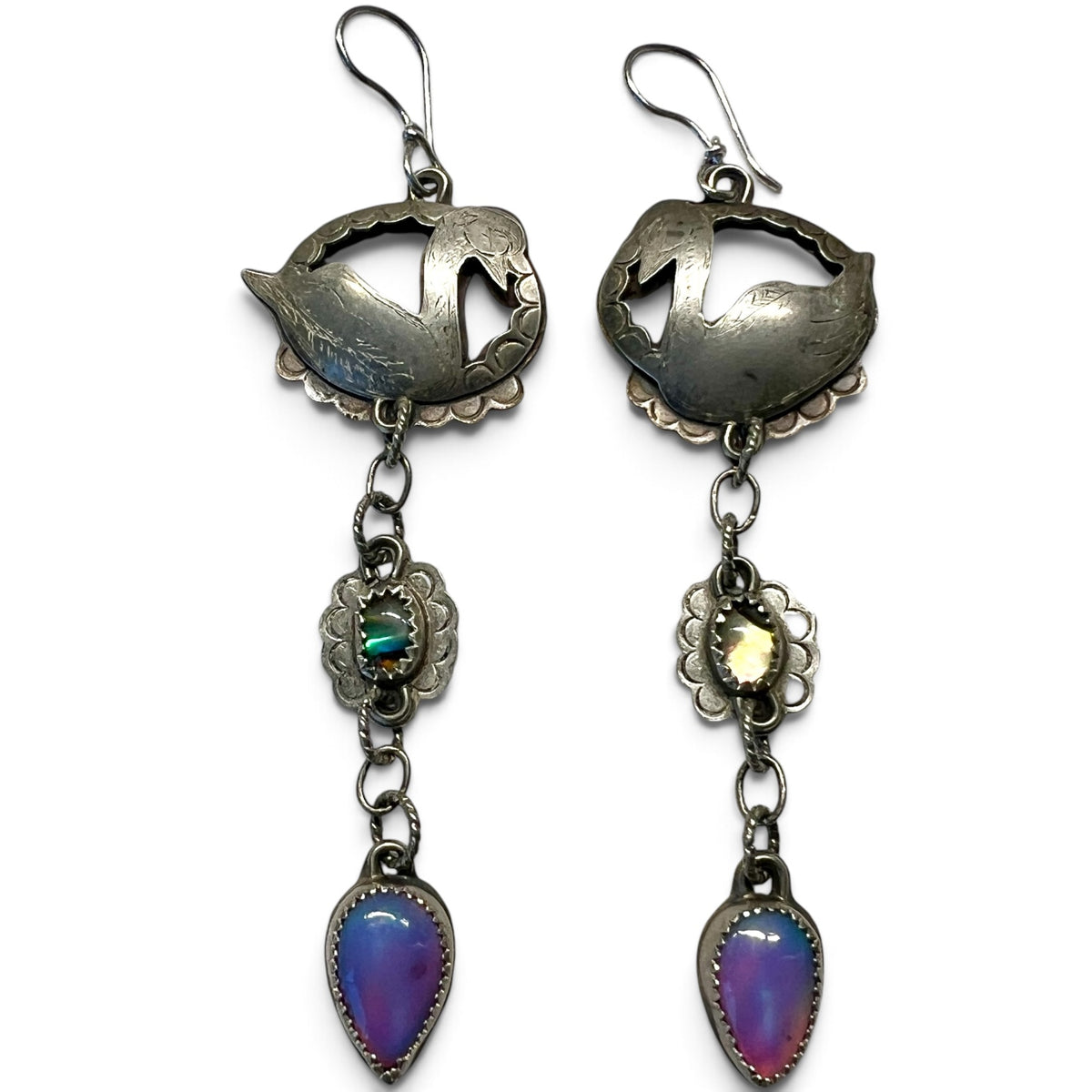 Swan Lover Earrings with Aura Opal and Abalone