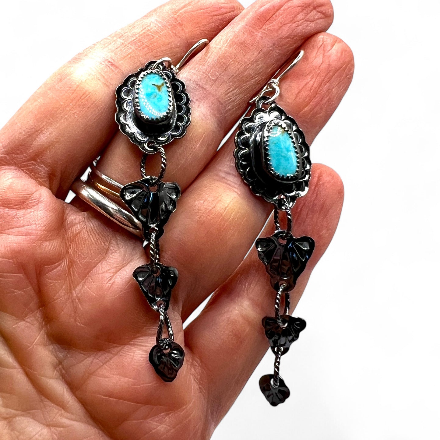 Ruffle Kingman Turquoise Cascade Earrings
