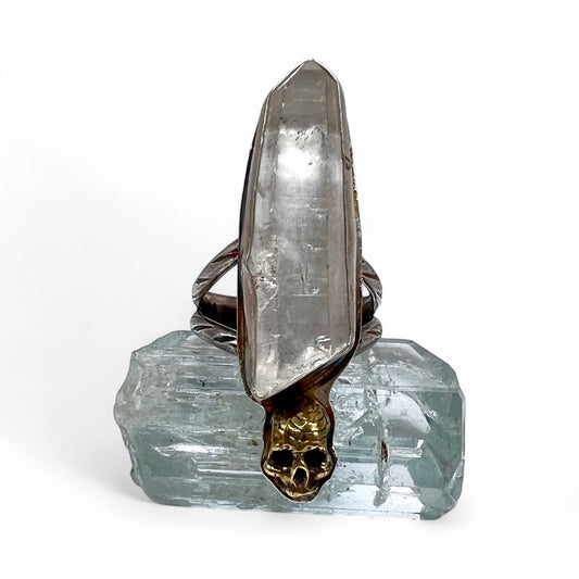 Clear Crystal Quartz Skull Ring size 11