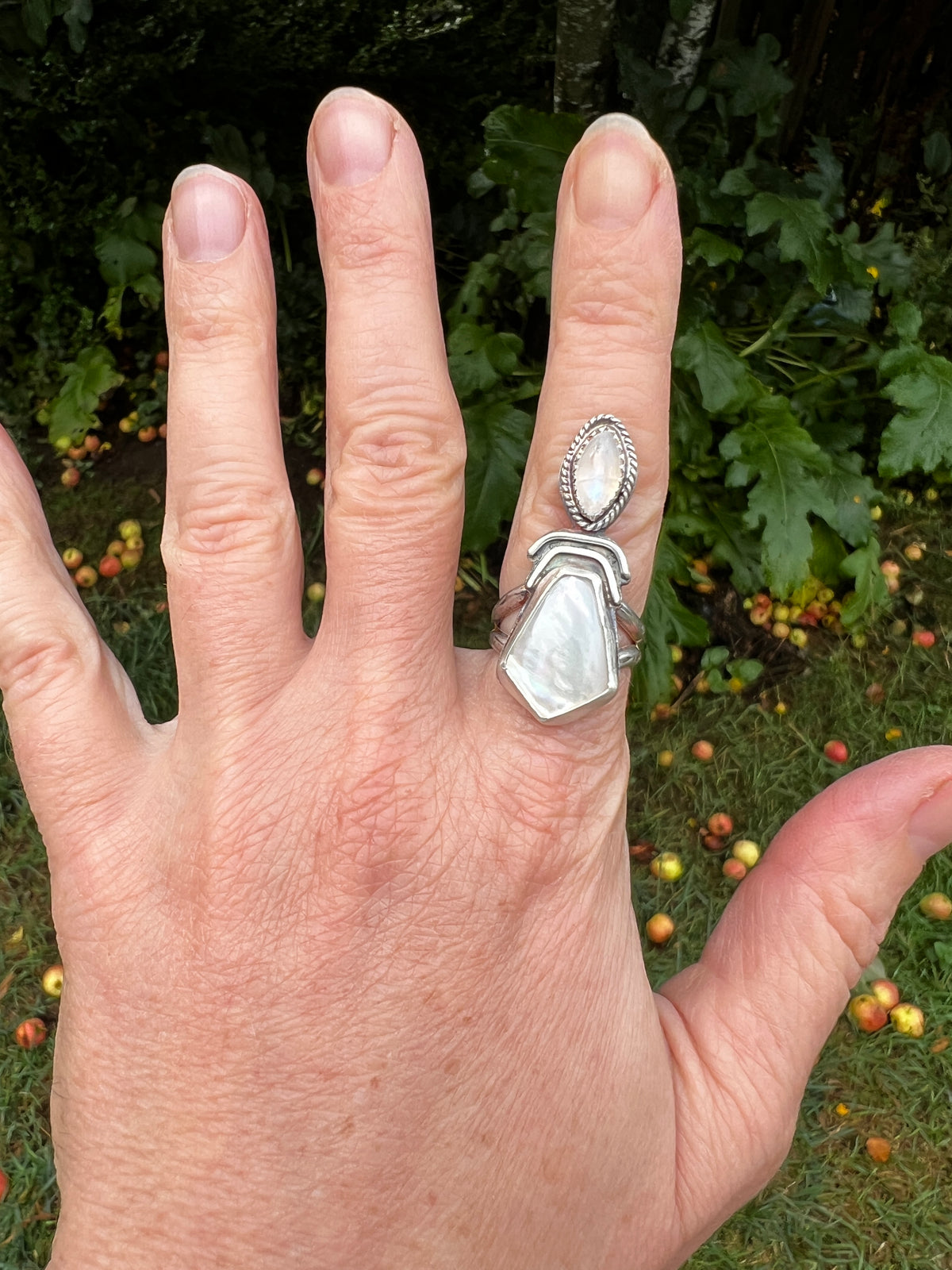 Moonstone and Abalone Parnassus Ring size 6.5