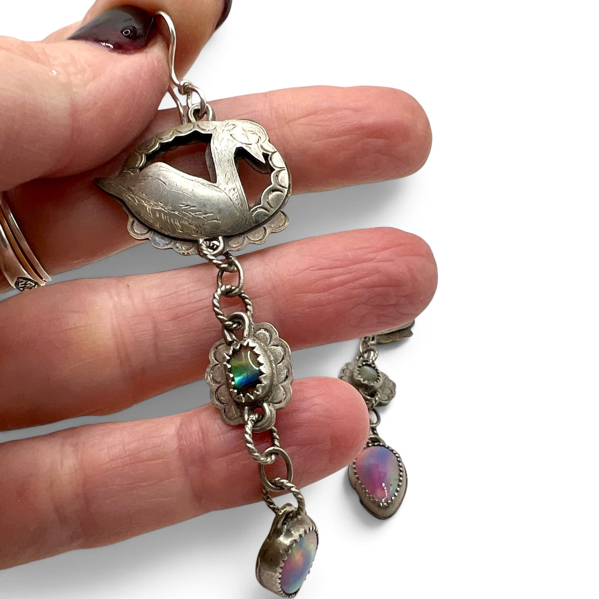 Swan Lover Earrings with Aura Opal and Abalone