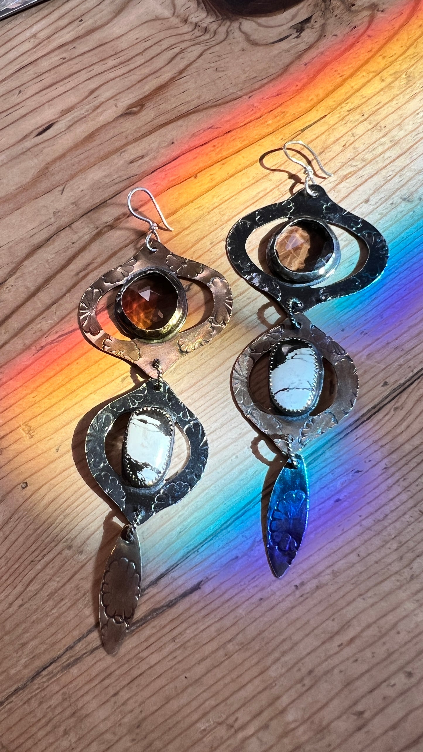 Smoky Quartz and White Buffalo Turquoise Mixed Metal Bombay Beach Earrings