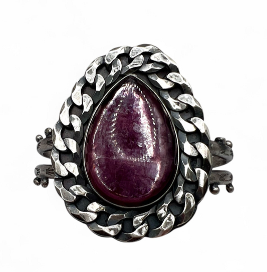 Lepidolite Curb Chain Cuff Bracelet