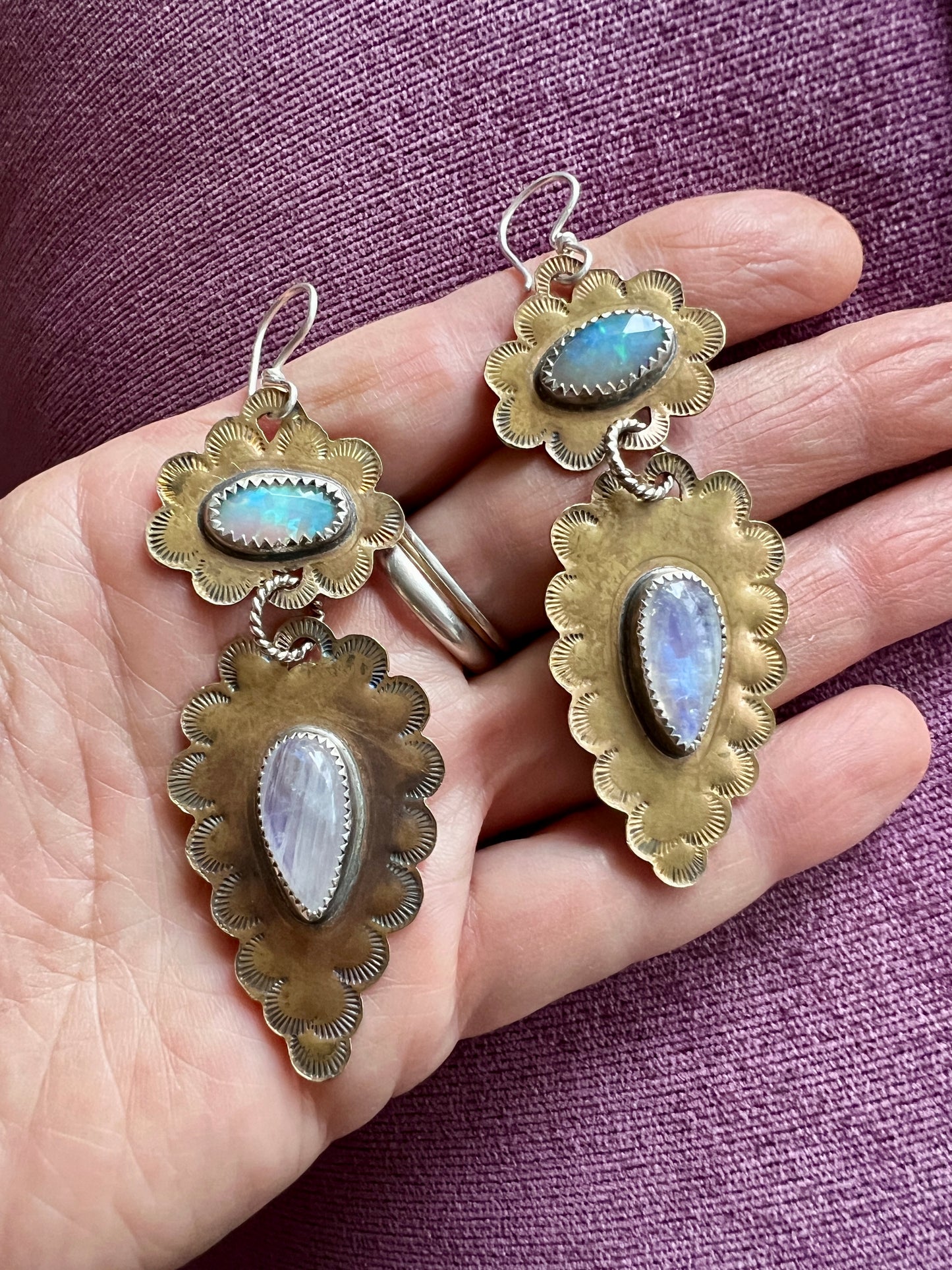 Fire Opal and Moonstone Ruffle Earrings