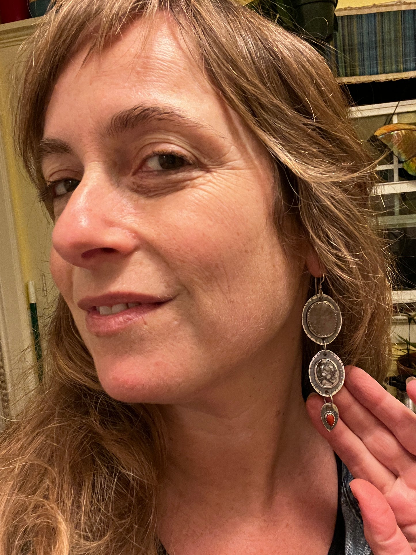 Rose Quartz, Wild Horse Magnesite and Coral Lollipop Earrings