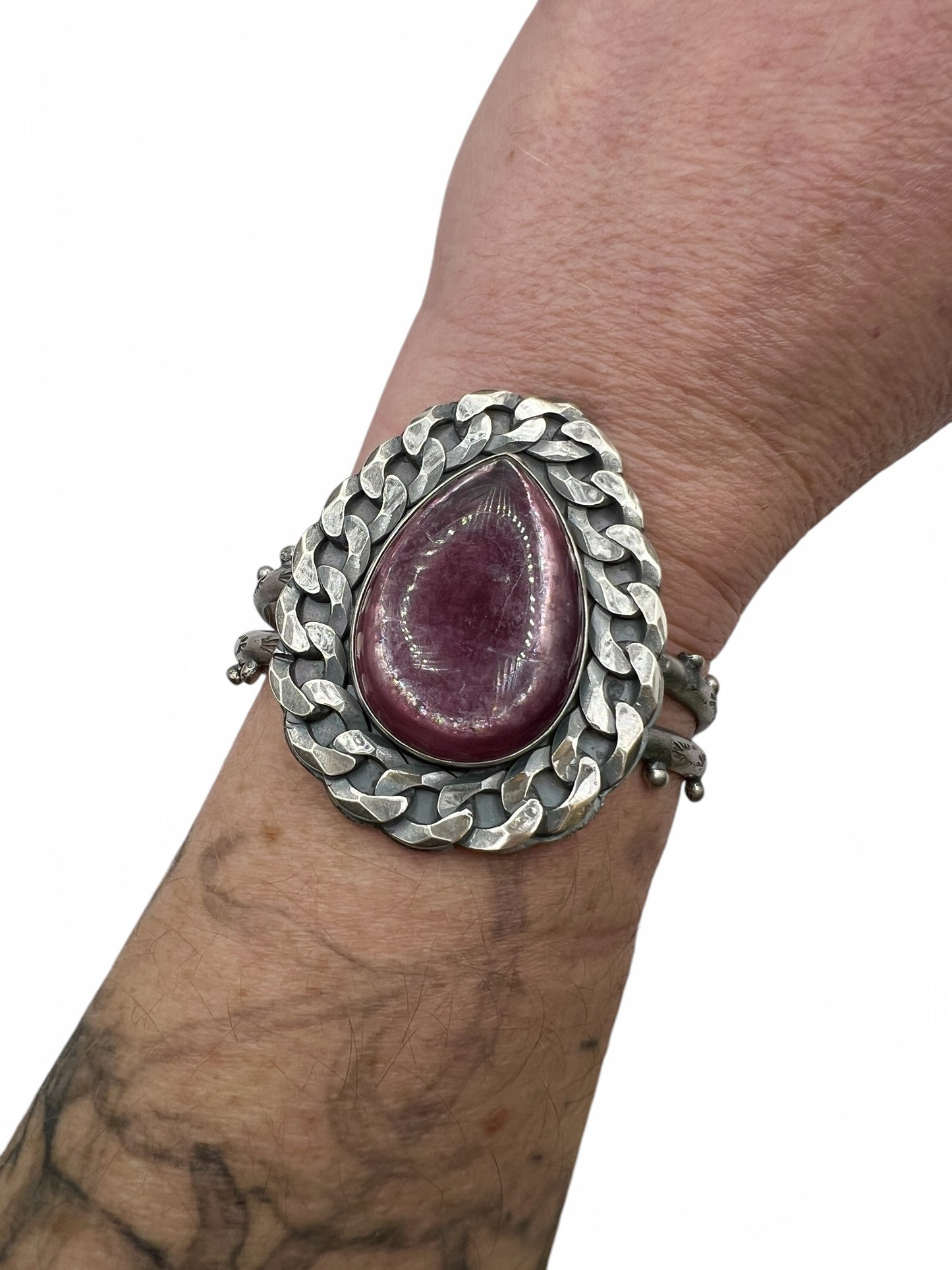 Lepidolite Curb Chain Cuff Bracelet