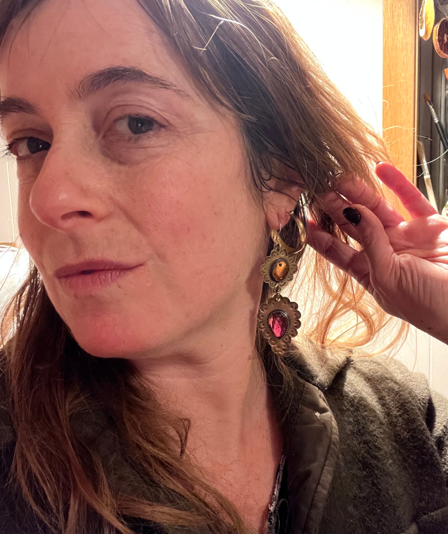 Amber and Garnet Ruffle Earrings