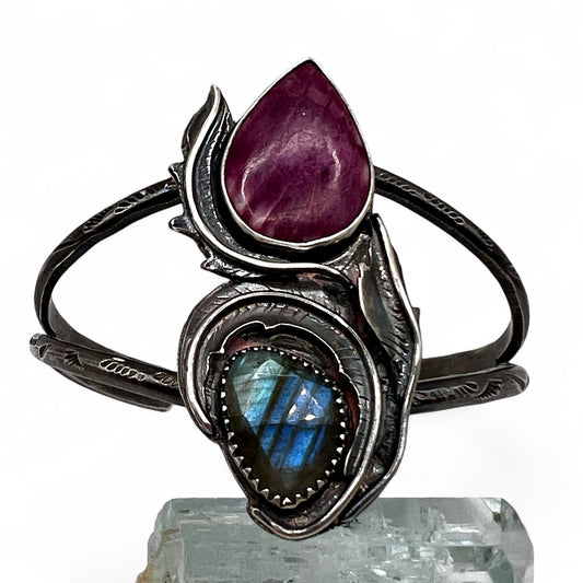 Alunite and Labradorite Rose Parade Cuff Bracelet