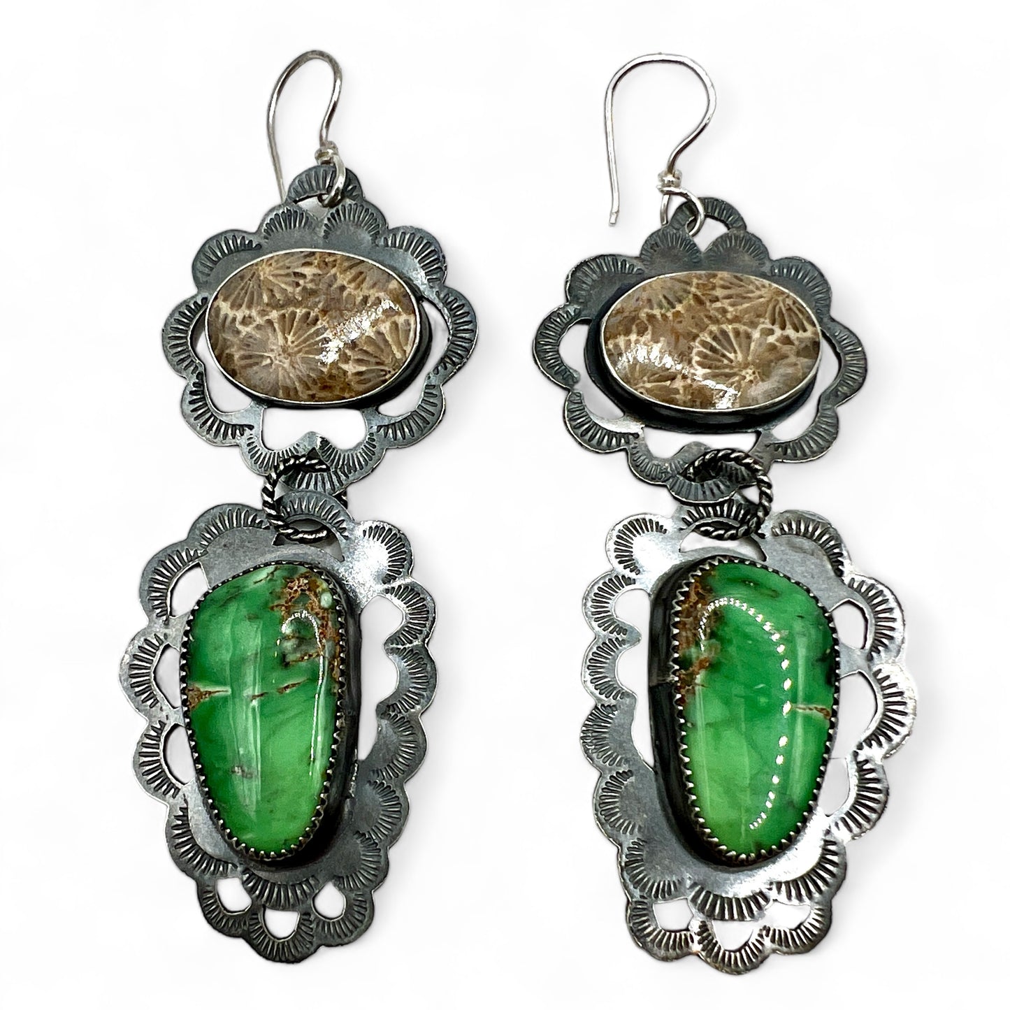 Fossil Coral and Variscite Ruffle Earrings