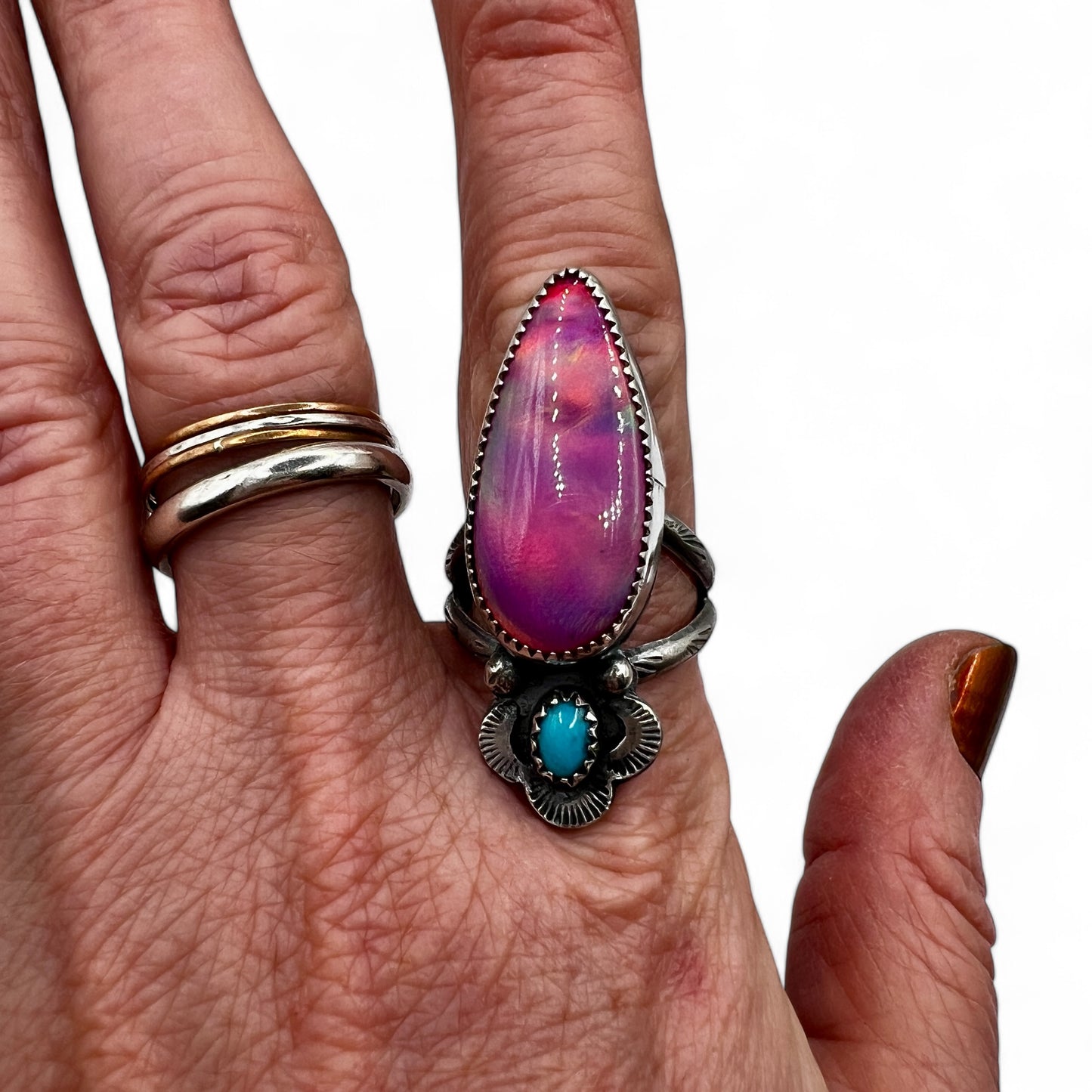 Aura Opal and Turquoise Ring size 8.25