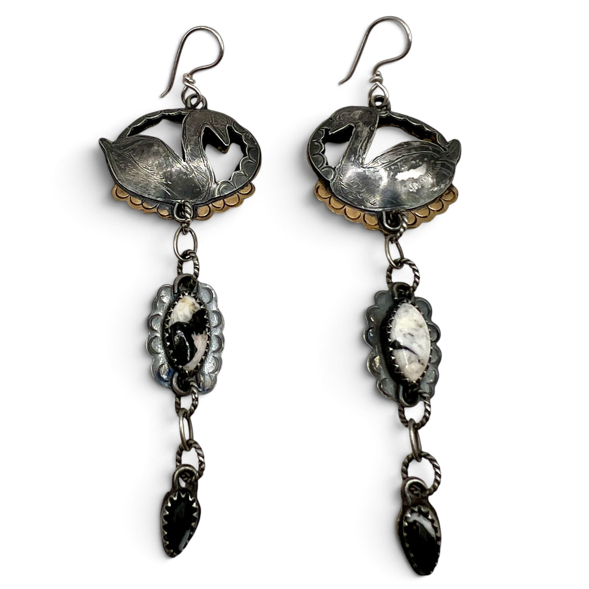 Swan Lover Earrings with White Buffalo Turquoise