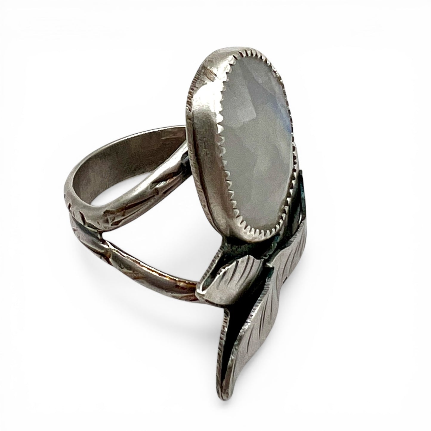 Moonstone with Leaves Ring size 8