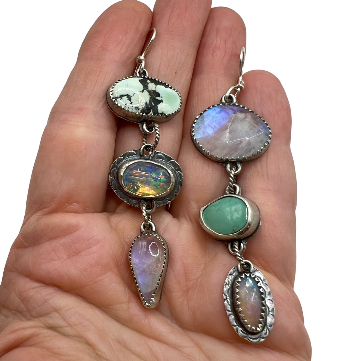 Moonstone, Opal, Variscite and Turquoise Lollipop Earrings