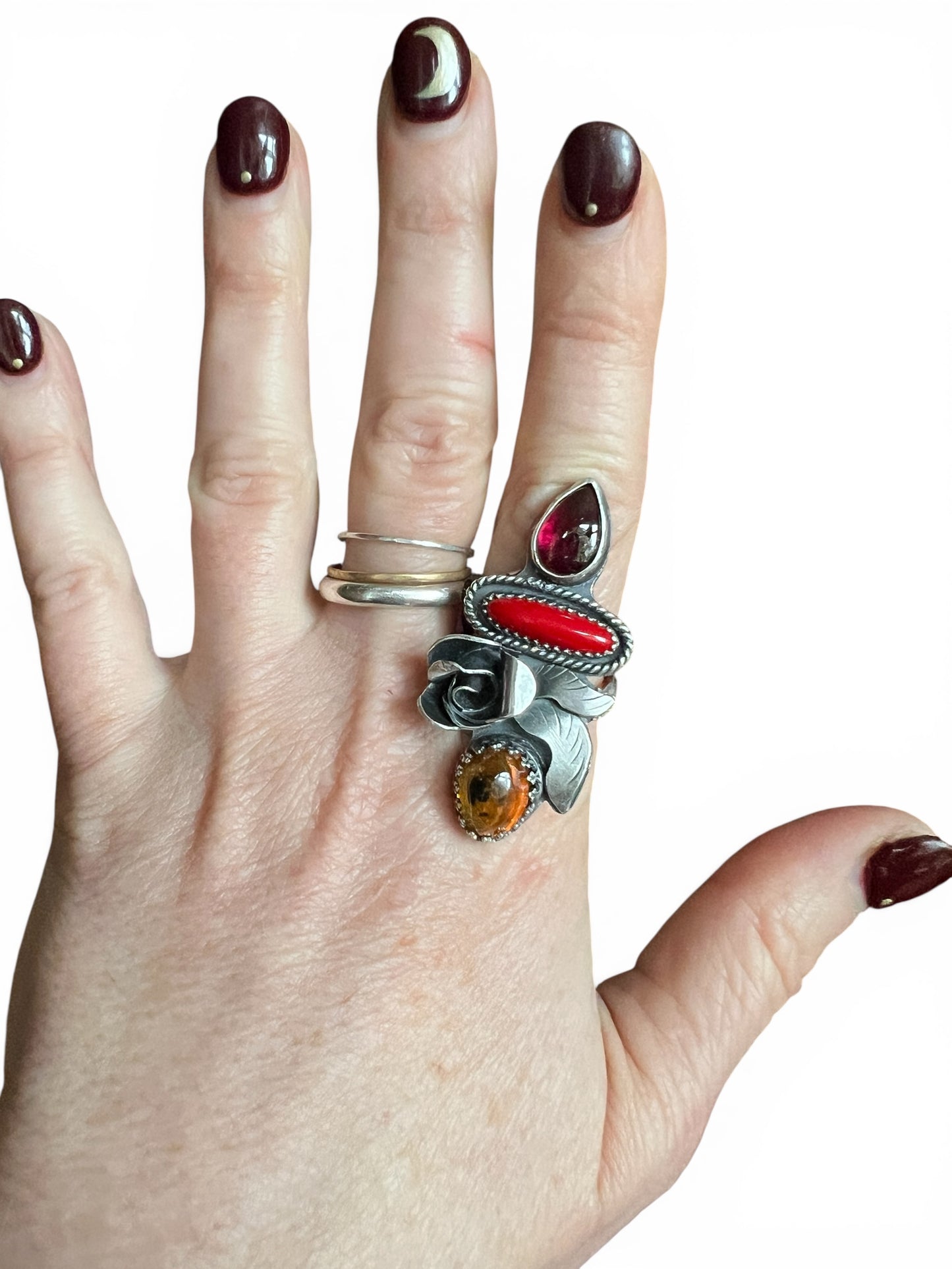 Garnet, Rosarita and Baltic Amber Rose Parade Ring size 9