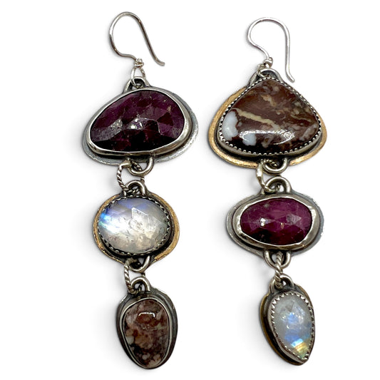 Ruby, Wild Horse Magnesite and Moonstone Lollipop Earrings