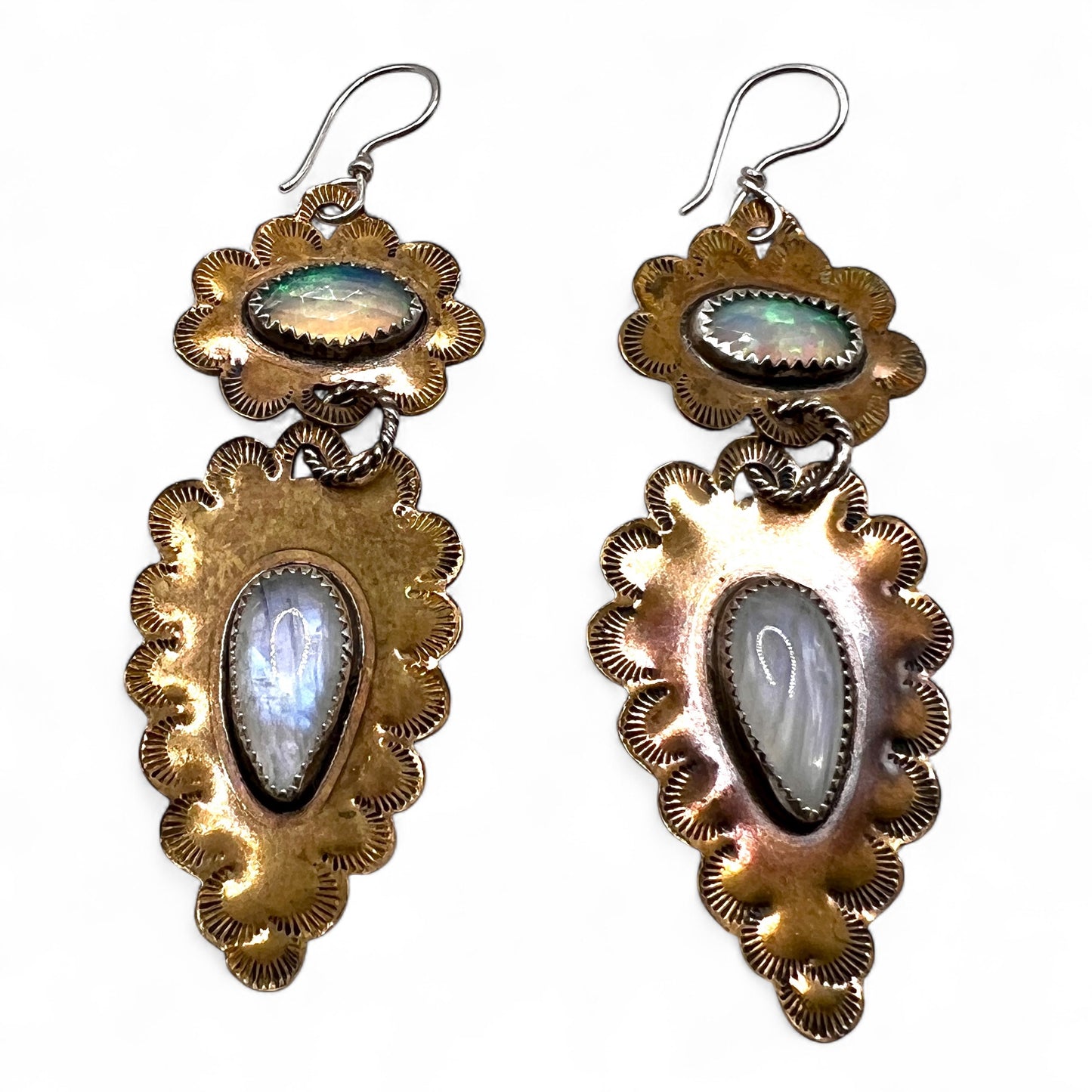 Fire Opal and Moonstone Ruffle Earrings