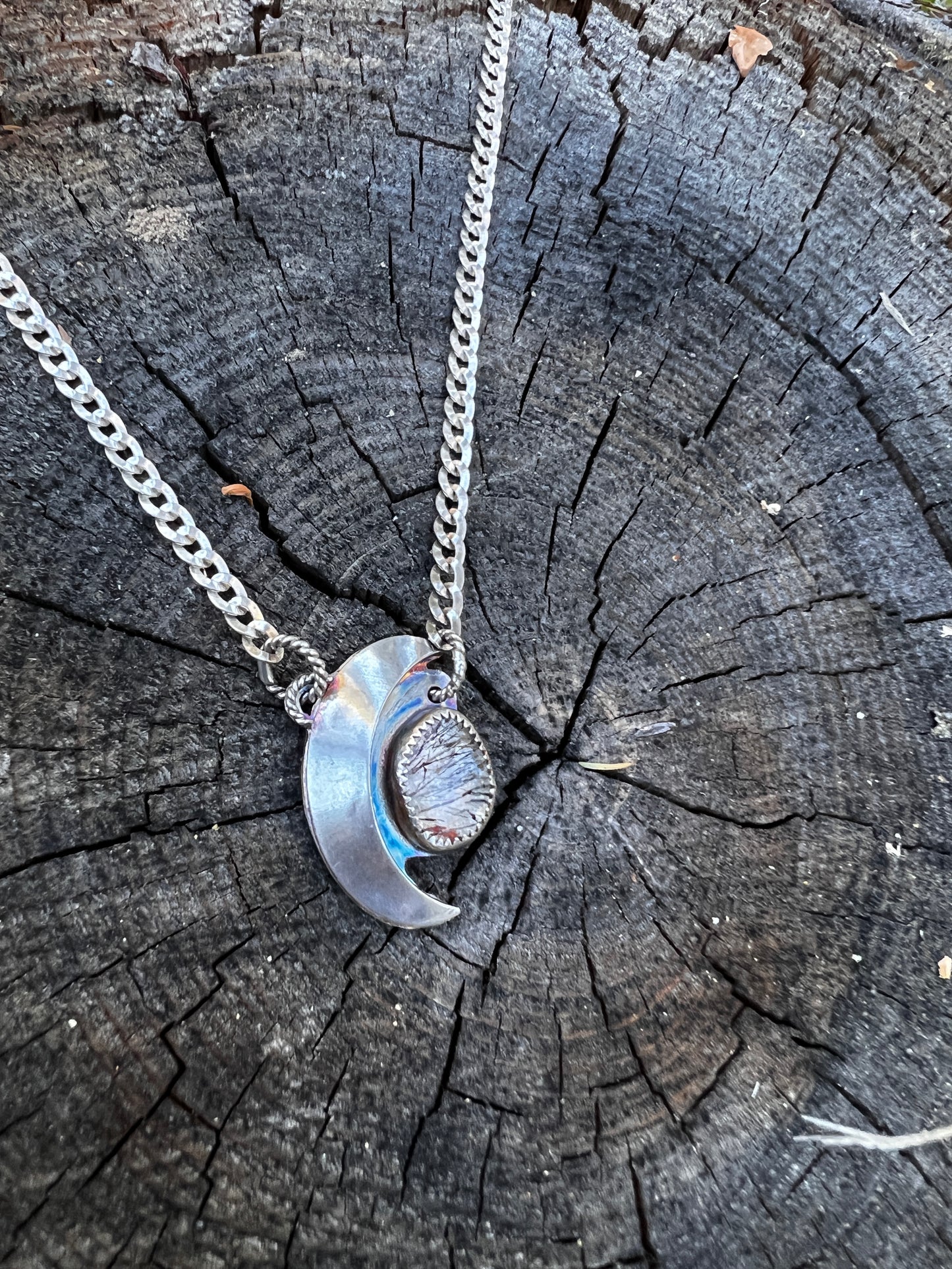 Black Rutilated Quartz Crescent Moon Necklace