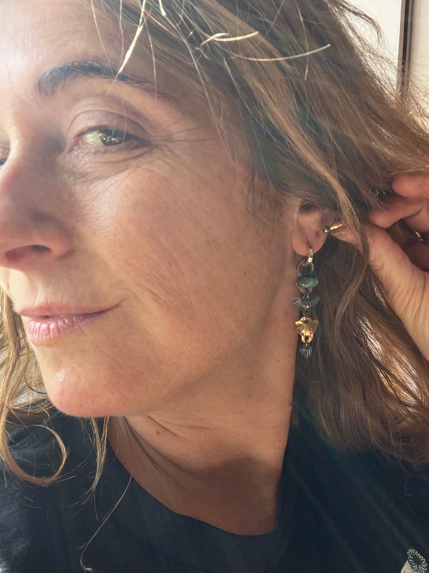 Variscite Cascade Mixed Metal Huggie Hoop Earrings