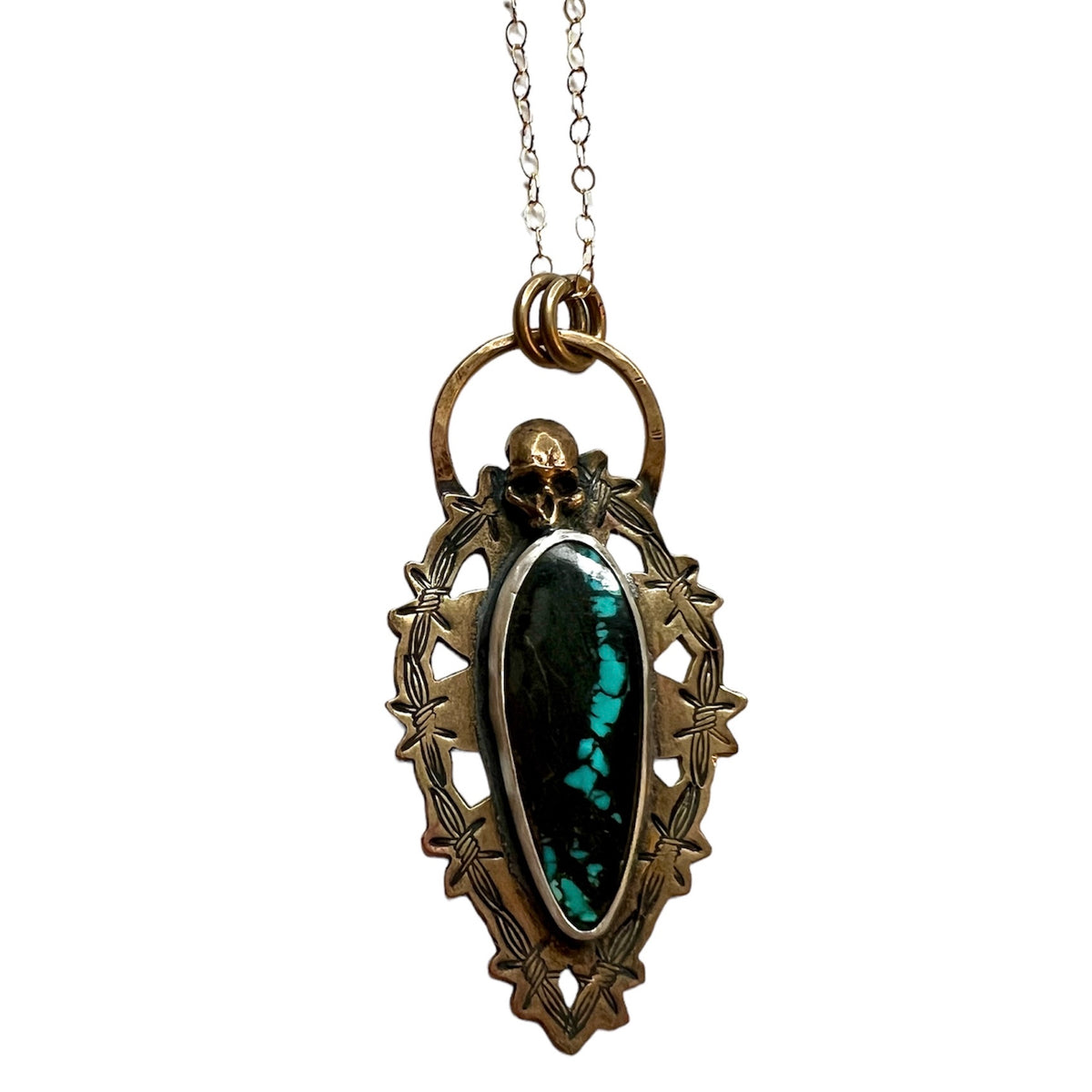 Turquoise Skull Barbed Wire Necklace