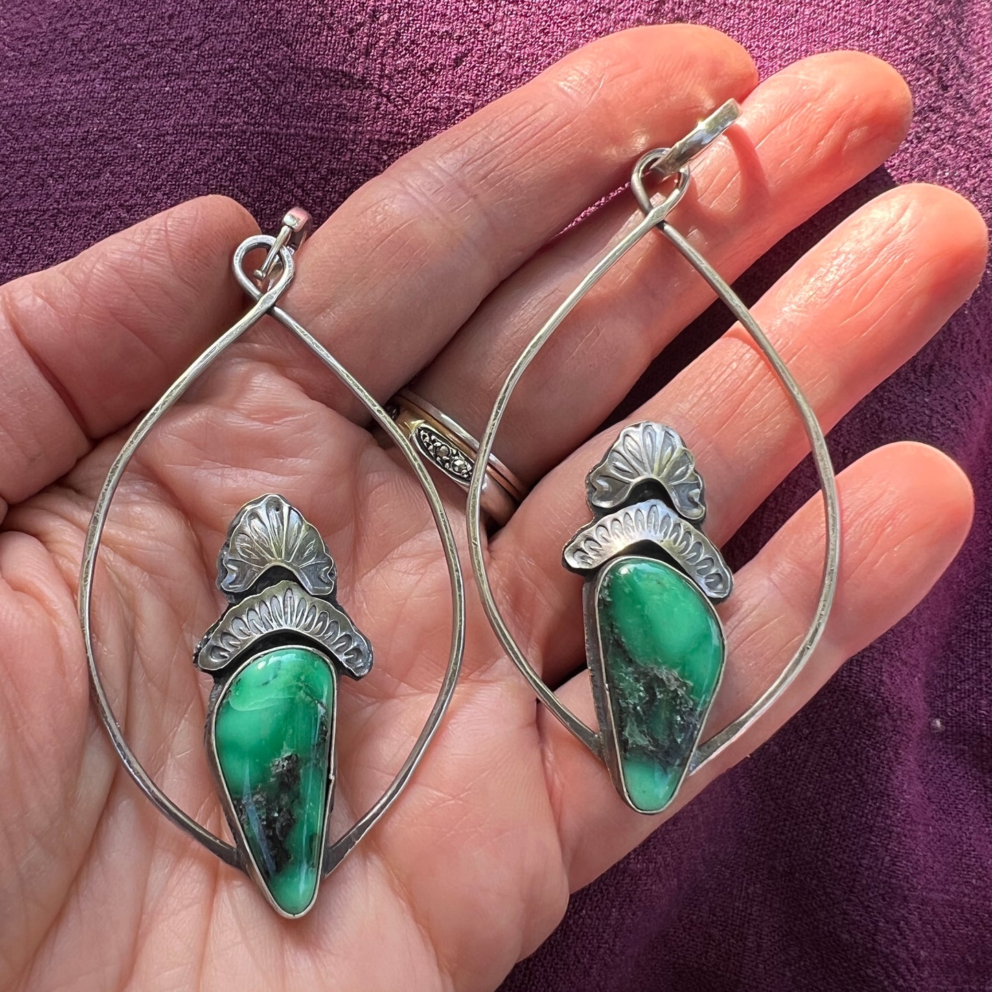 Emerald Rose Variscite Prairie Earrings with Huggie Hoops