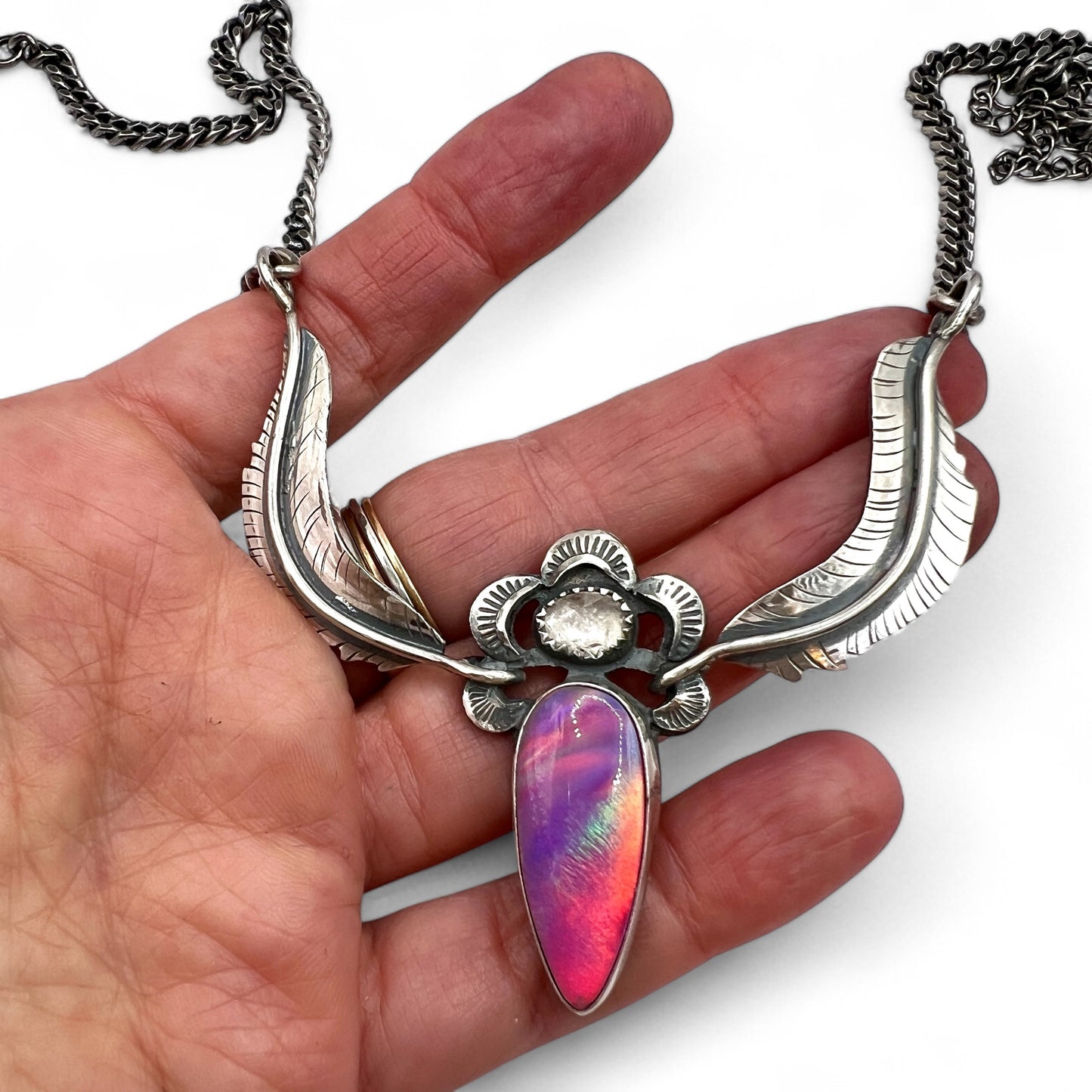 Big Splash Aura Opal and Rose Quartz Necklace