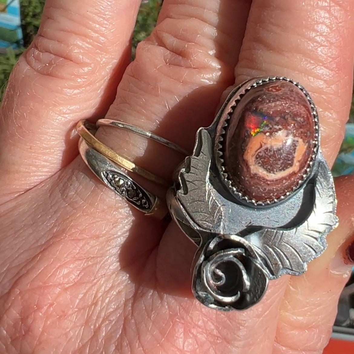 Mexican Fire Opal Rose Parade Ring size 9.5