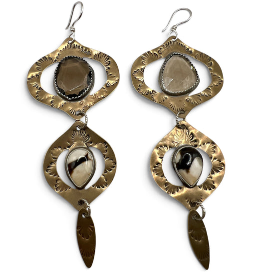 Bombay Beach Earrings with Smoky Quartz and Peanut Jasper