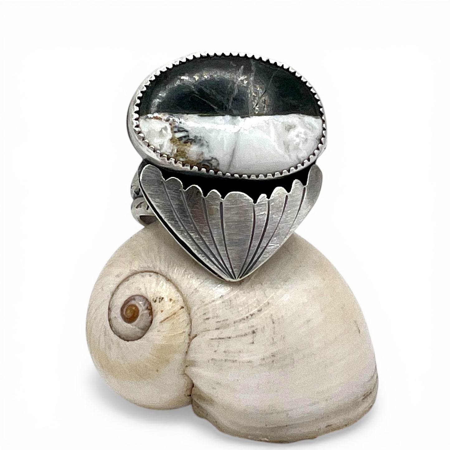 White Buffalo Turquoise Selkie Ring size 10.5