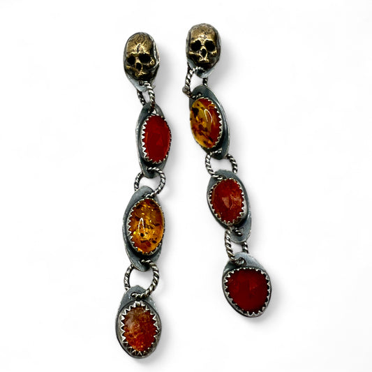 Triple Orange Skull Stud Earrings