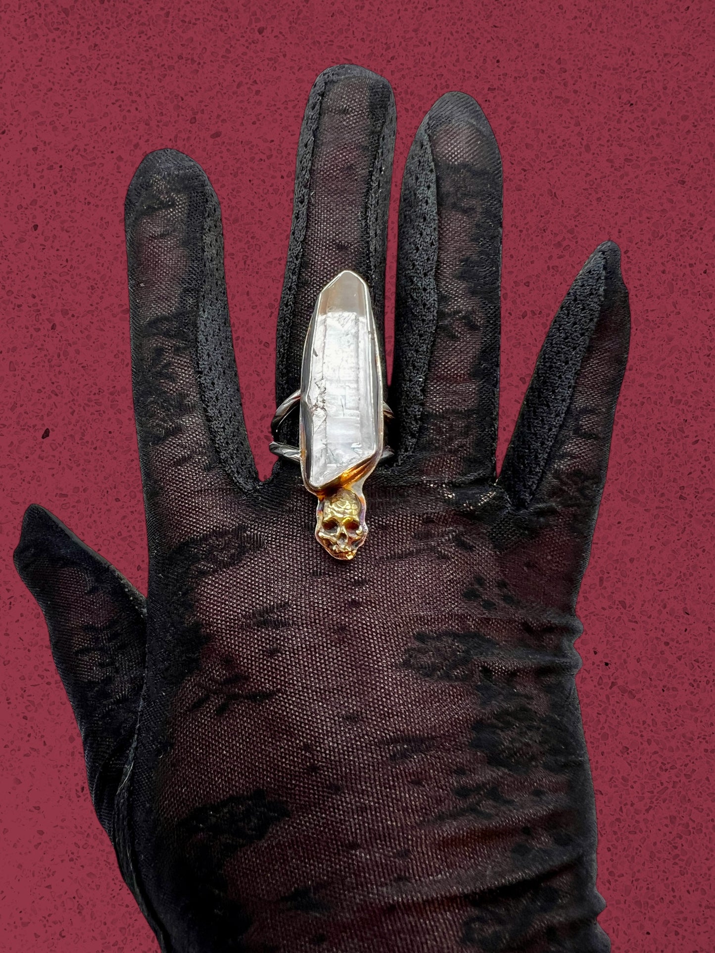 Clear Crystal Quartz Skull Ring size 11