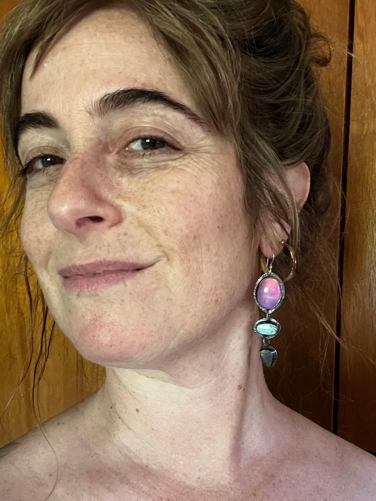 Aura Opal, Turquoise, and Labradorite Lollipop Earrings