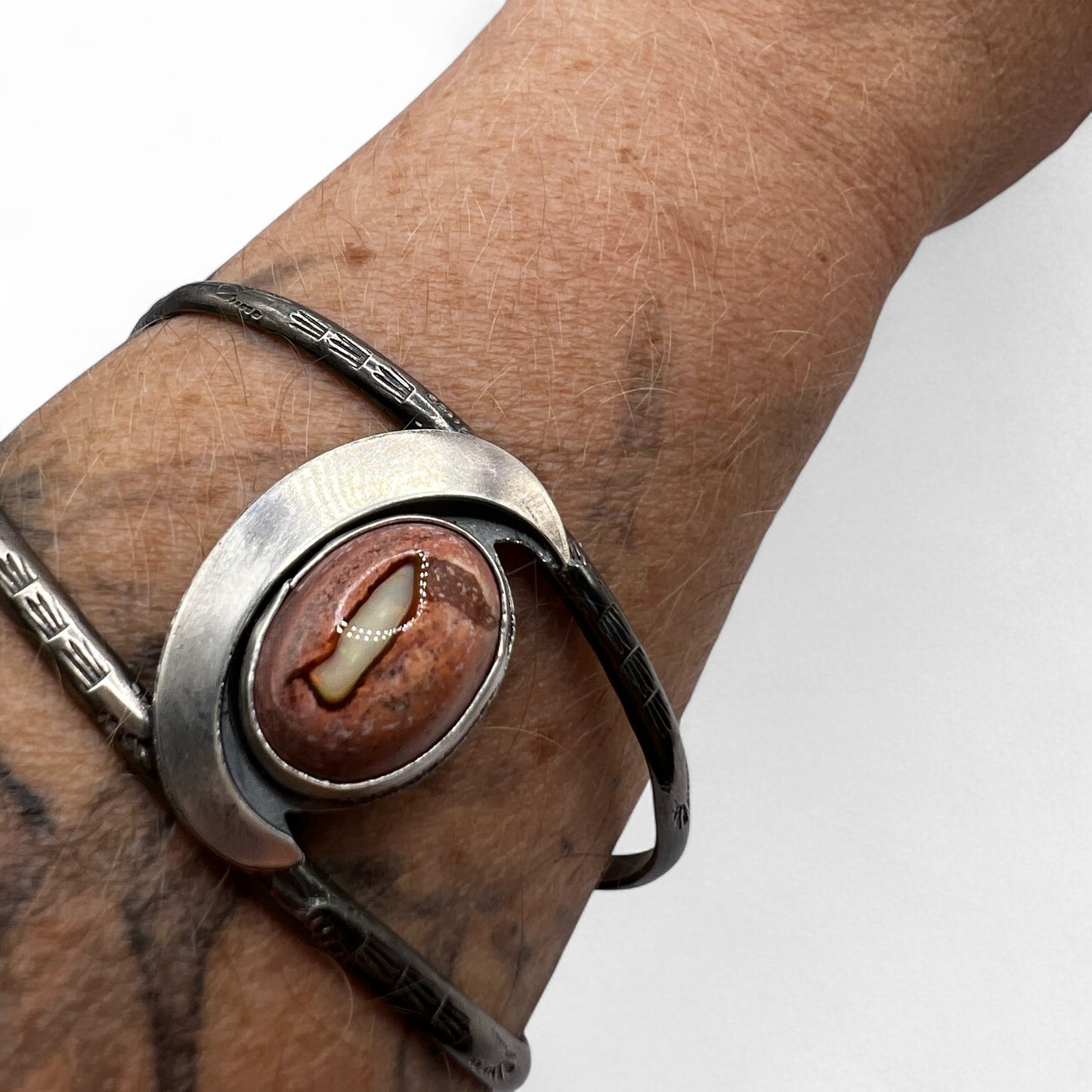 Mexican Fire Opal Crescent Cuff Bracelet