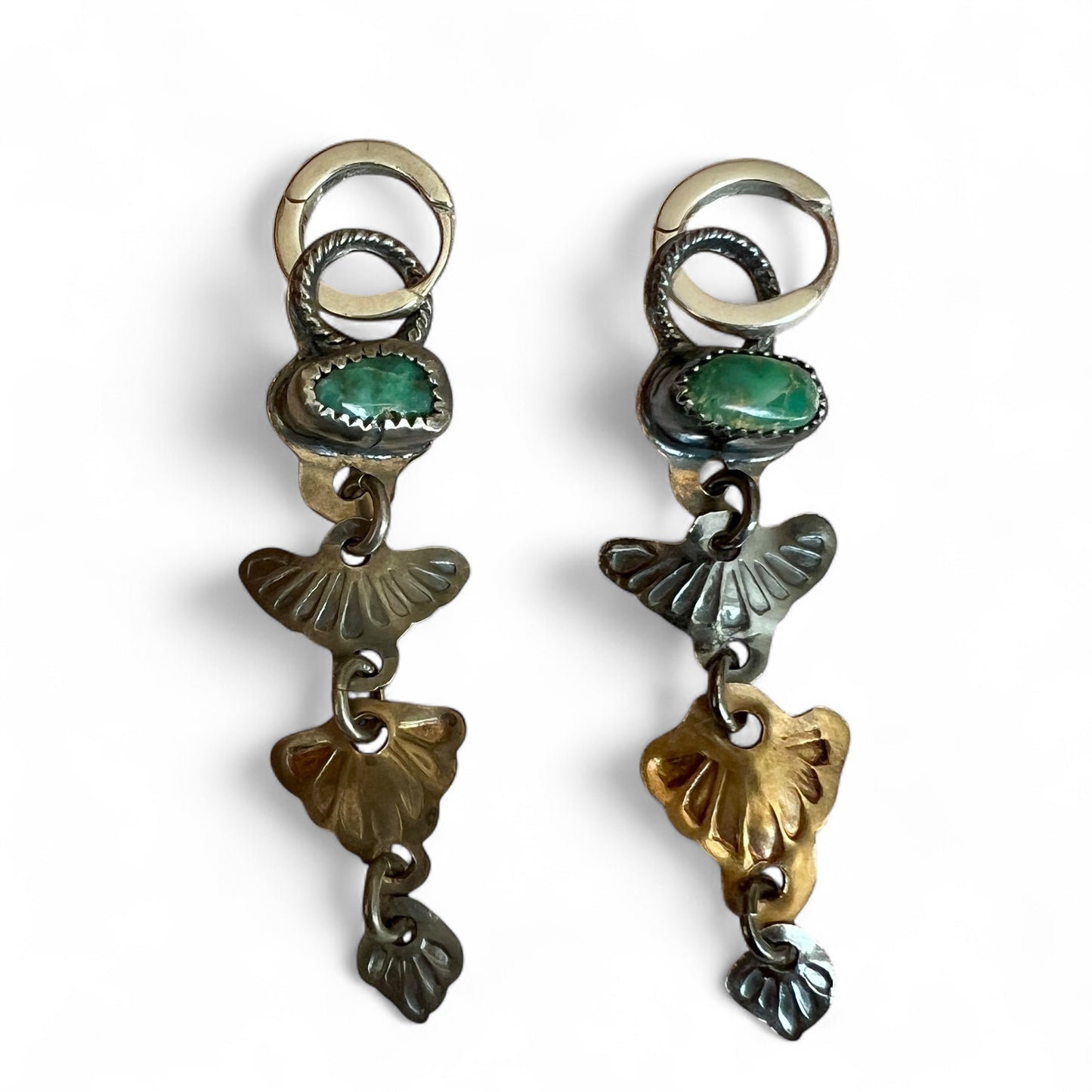 Variscite Cascade Mixed Metal Huggie Hoop Earrings