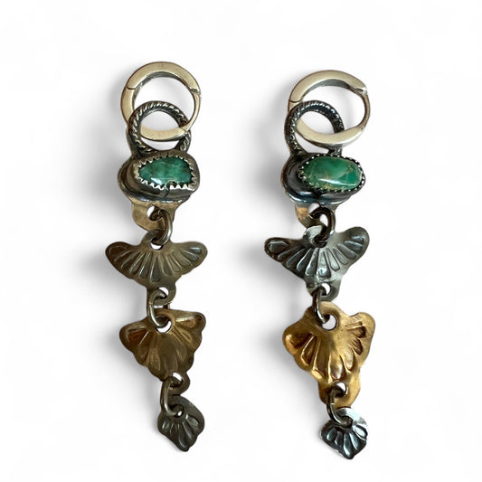 Variscite Cascade Mixed Metal Huggie Hoop Earrings