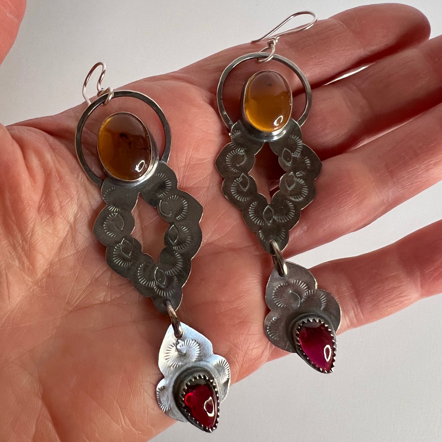 Venus Earrings with Amber and Garnet