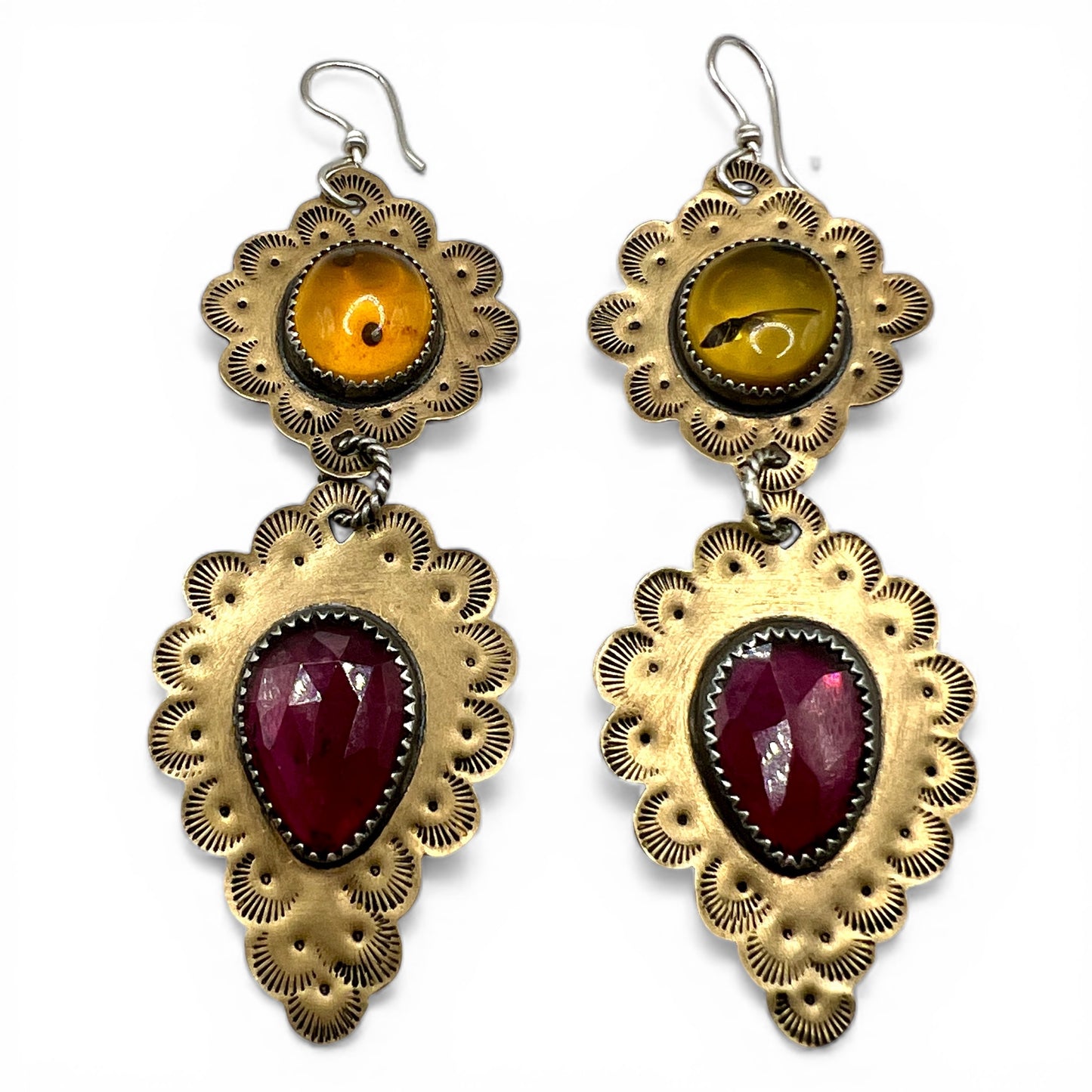 Amber and Garnet Ruffle Earrings