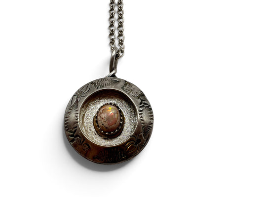 Mexican Fire Opal Shadow Box Necklace