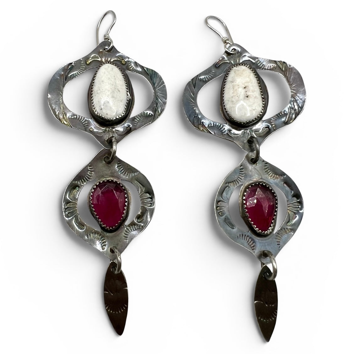 White Buffalo Turquoise and Garnet Bombay Beach Earrings