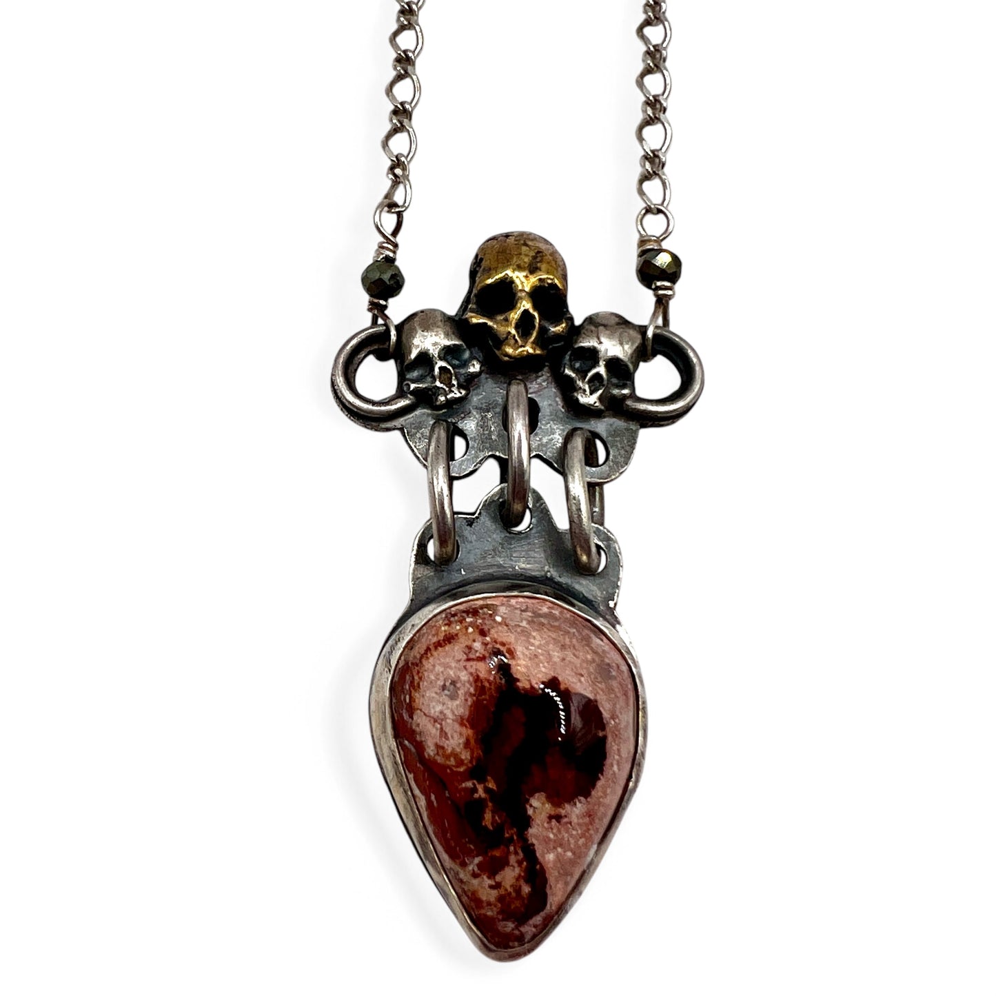 3 Skull Mexican Fire Opal Necklace