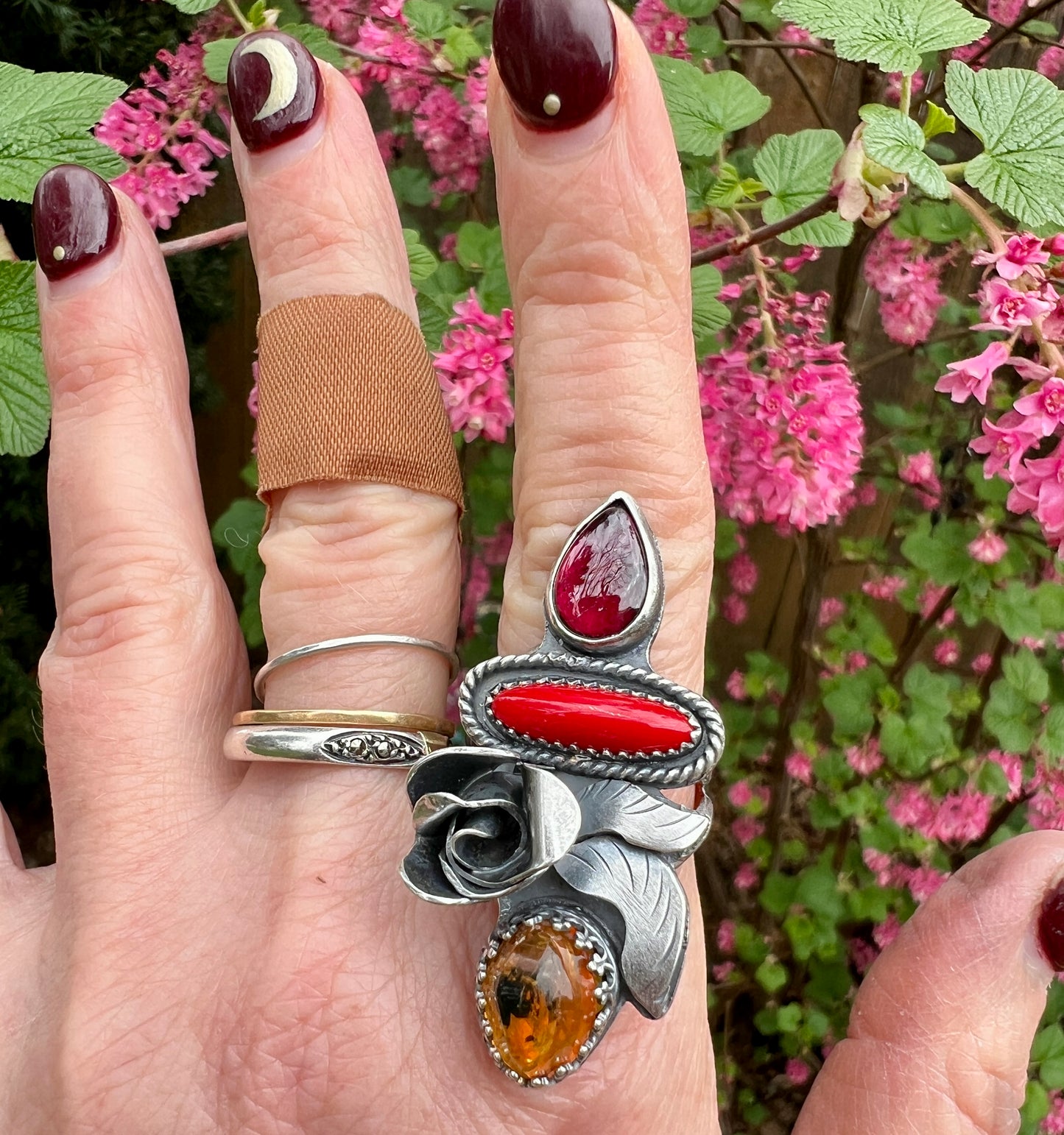 Garnet, Rosarita and Baltic Amber Rose Parade Ring size 9