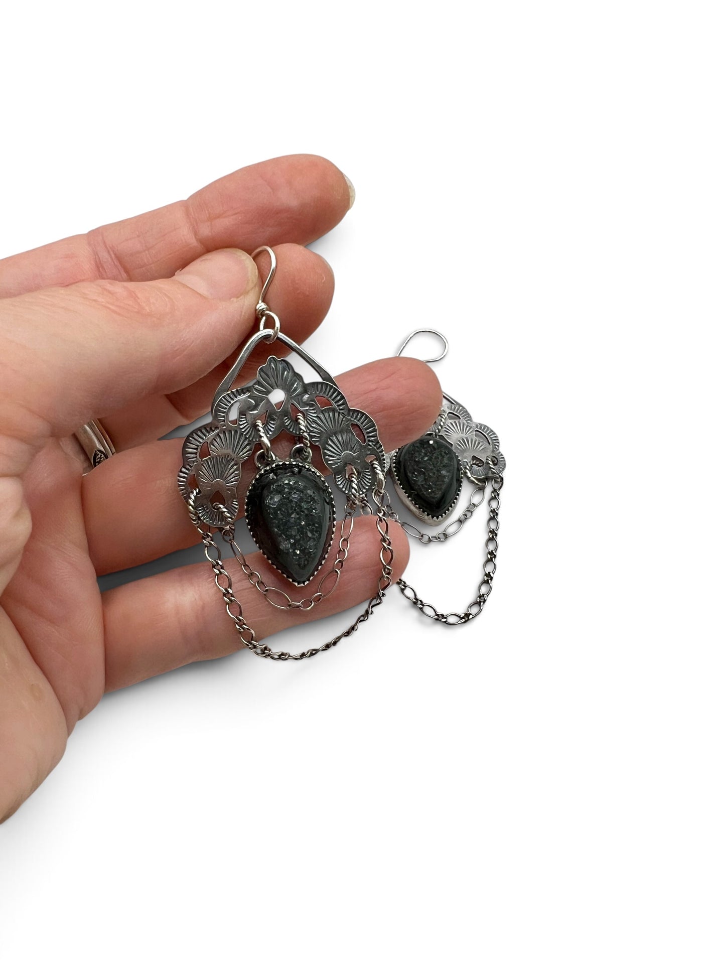 Black Druzy Chain Earrings