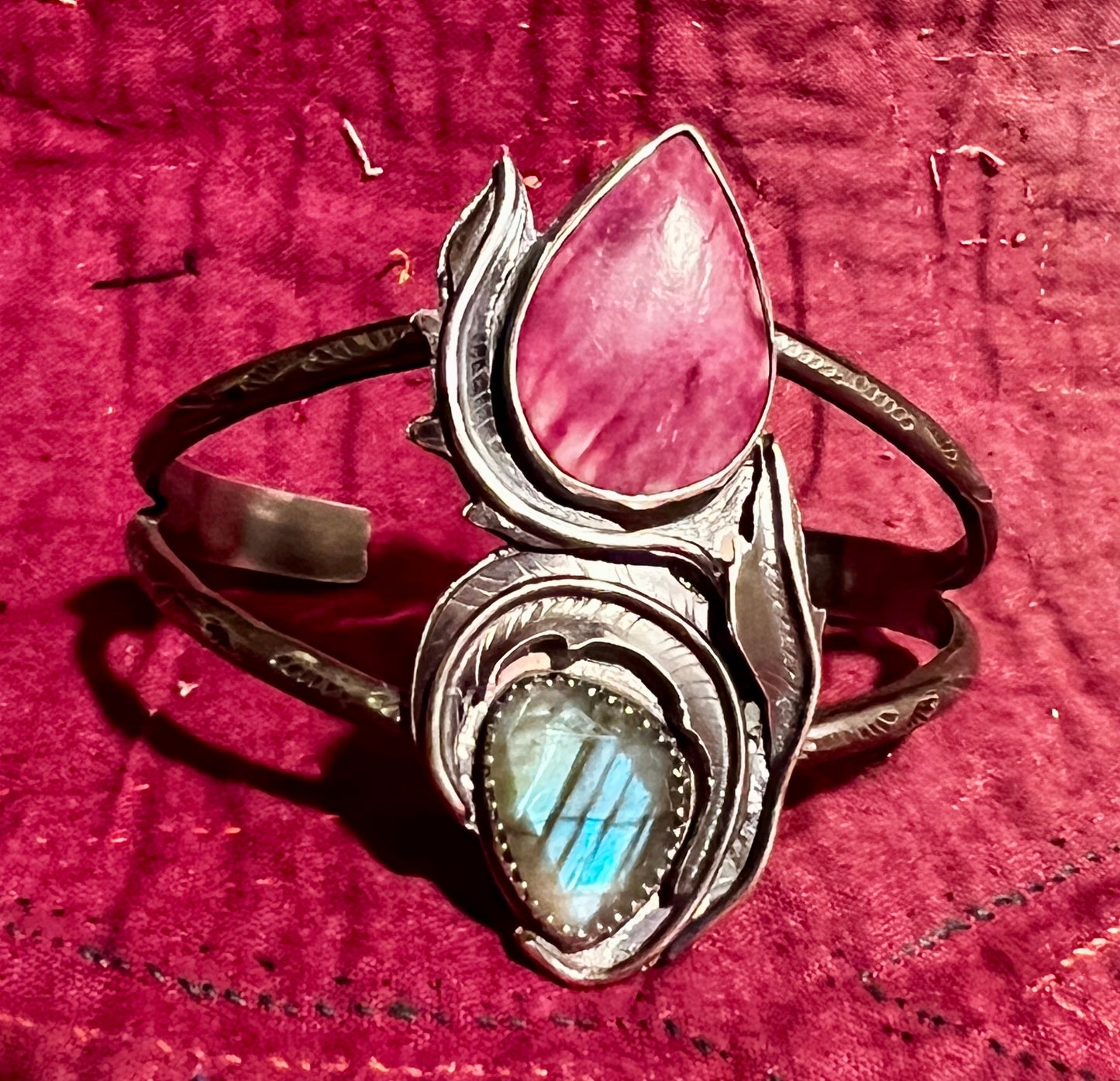 Alunite and Labradorite Rose Parade Cuff Bracelet