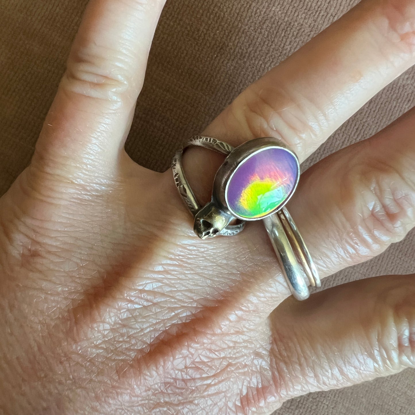 Aura Opal Skull Ring size 6.25