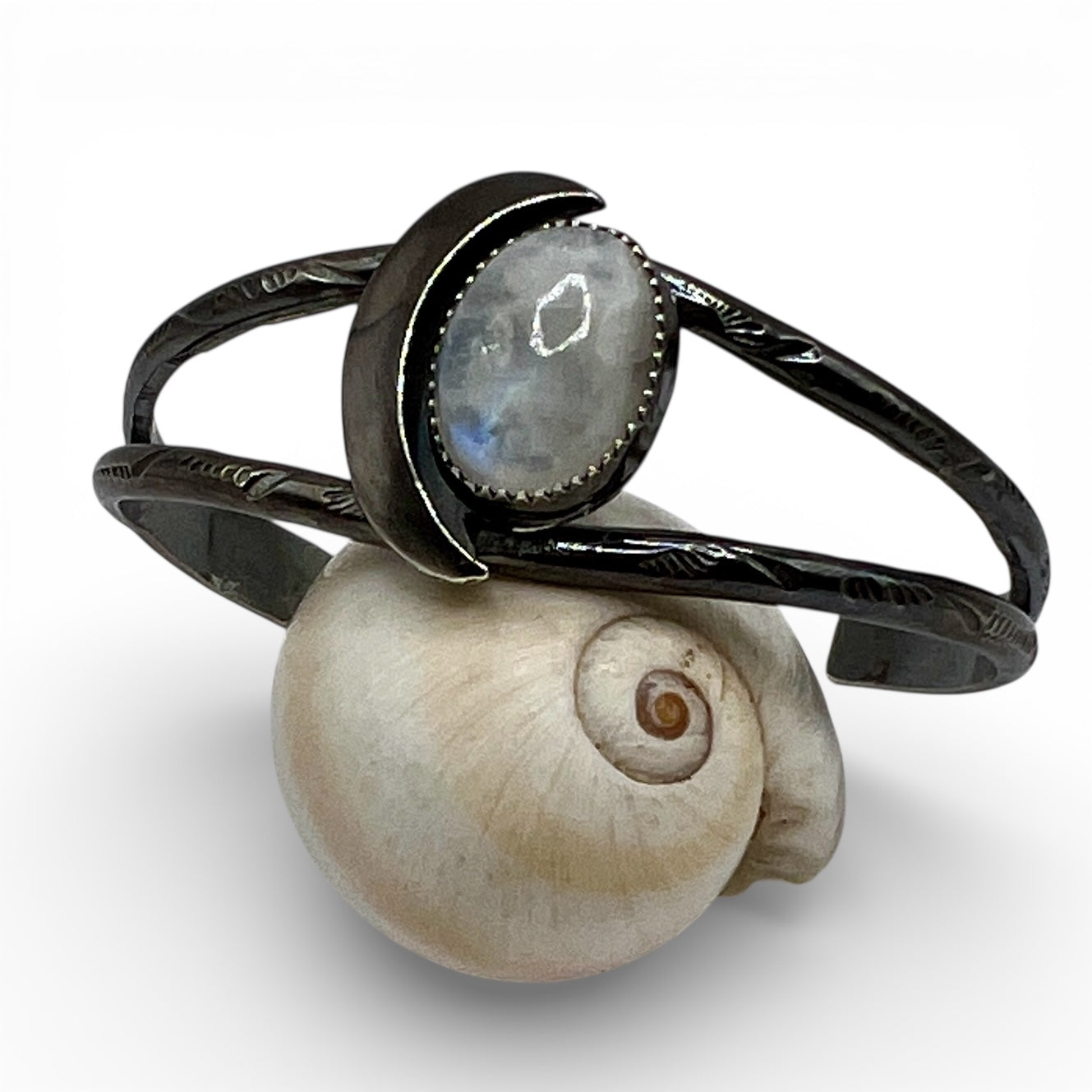 Moonstone Crescent Moon Cuff Bracelet