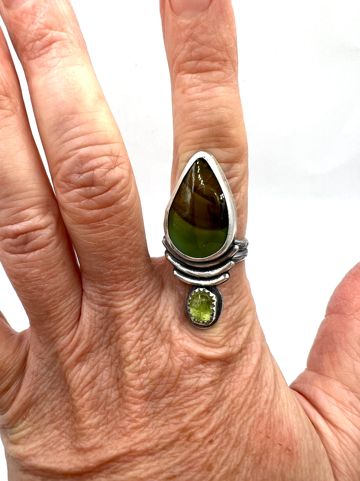 Turquoise and Peridot Parnassus Ring size 6.25