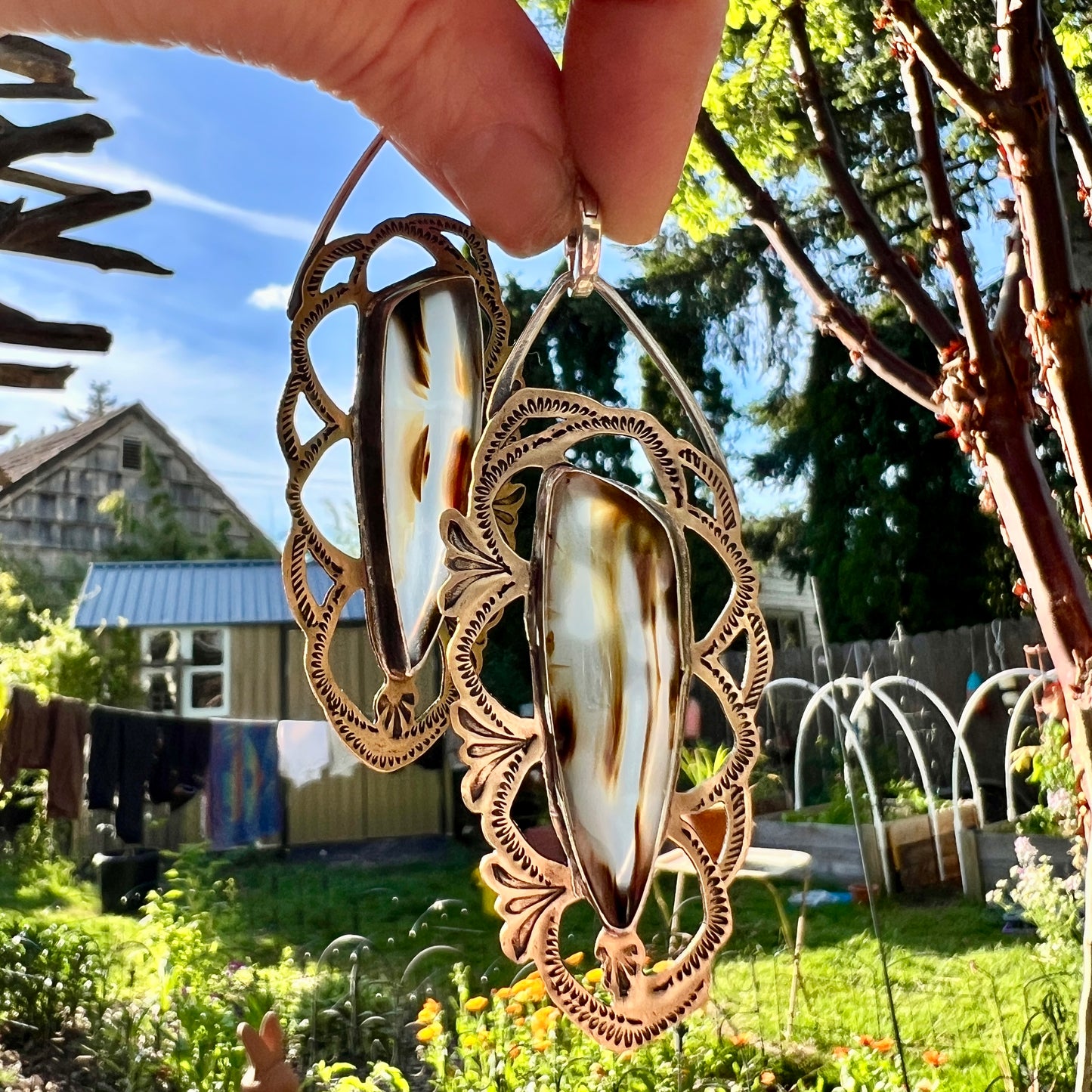 Montana Agate Lacey Earrings with Huggie Hoops