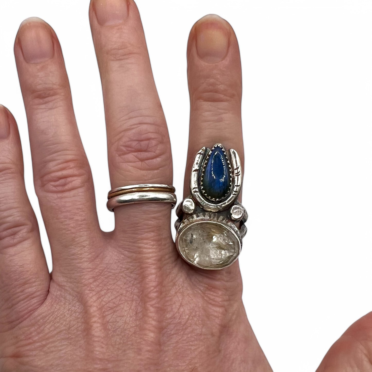 Labradorite and Herkimer Diamond Ring size 7.5