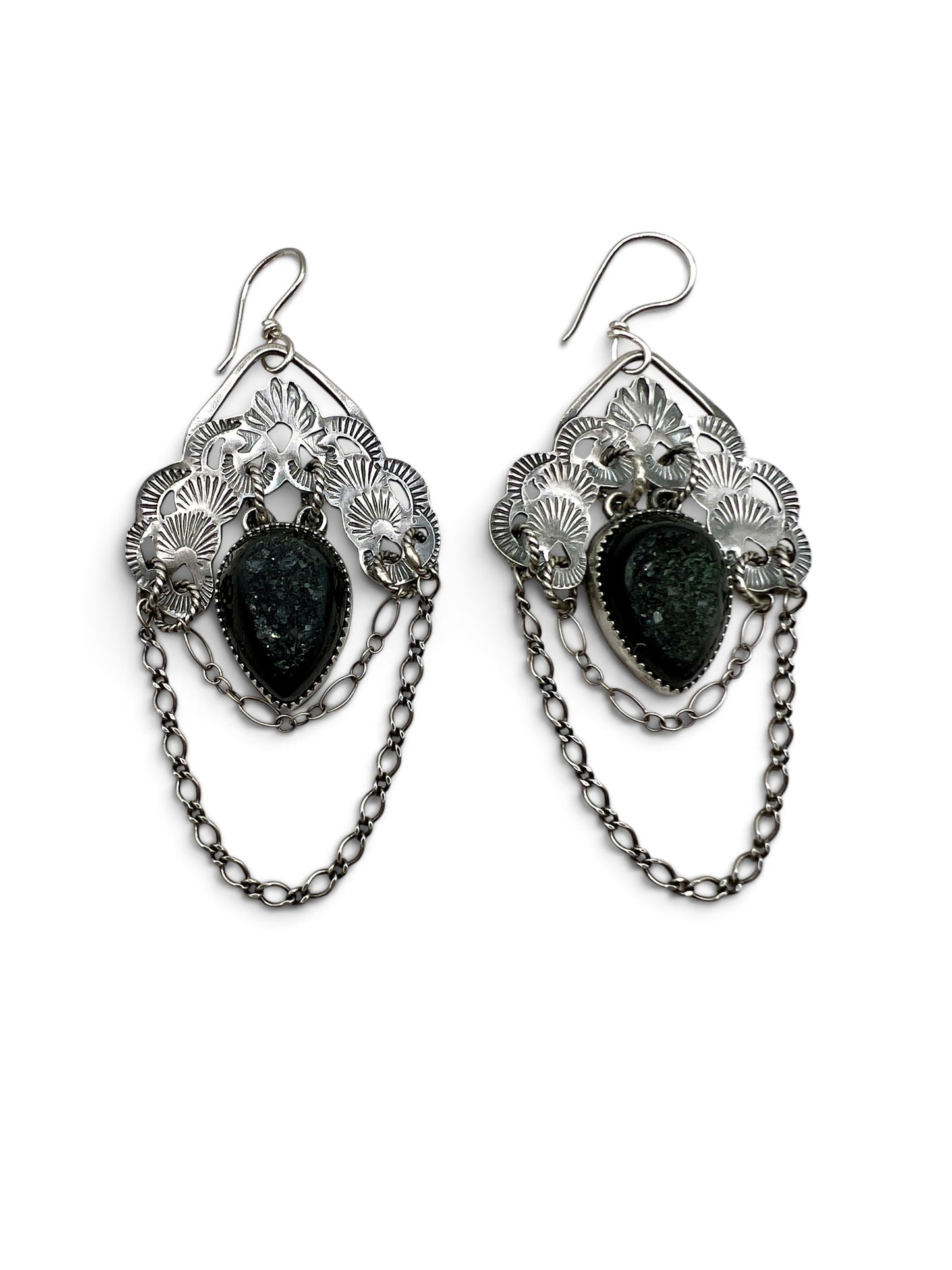 Black Druzy Chain Earrings