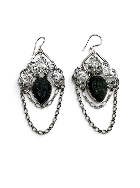Black Druzy Chain Earrings