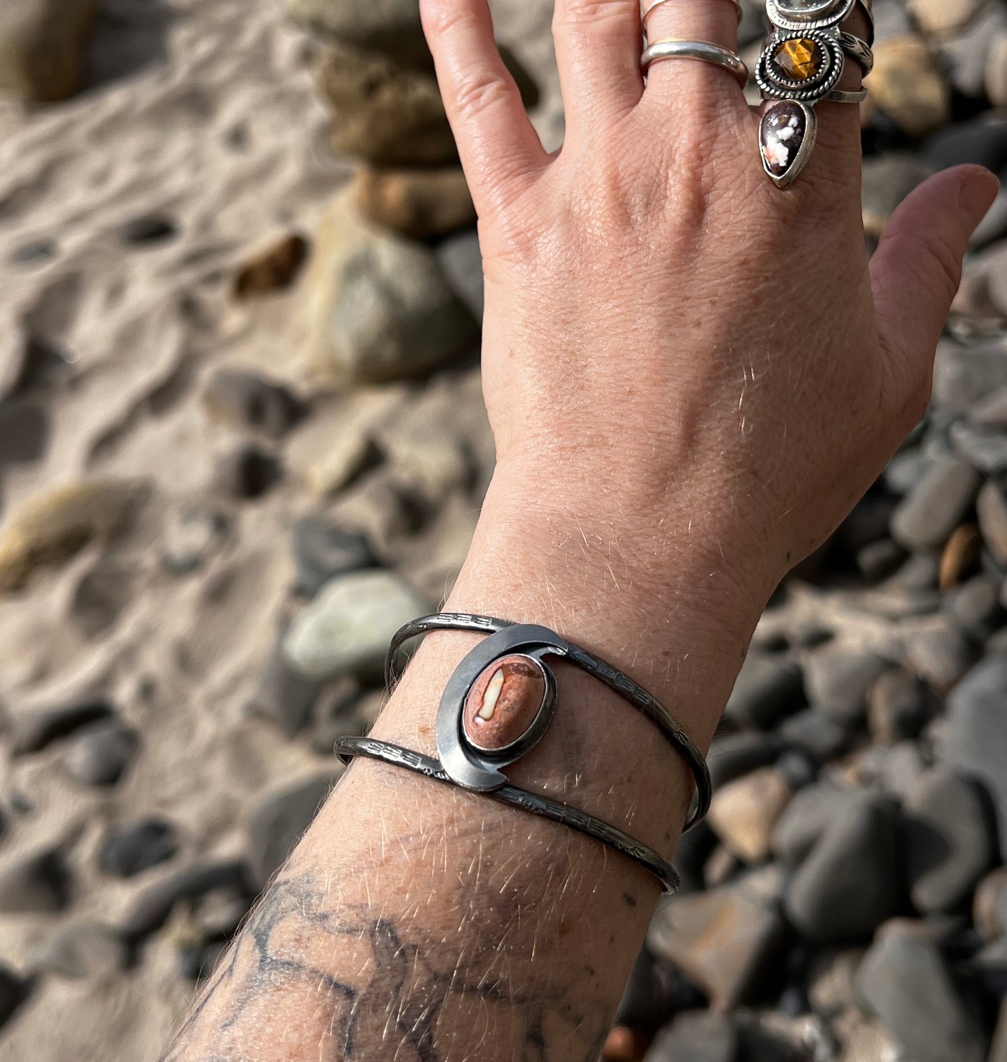 Mexican Fire Opal Crescent Cuff Bracelet